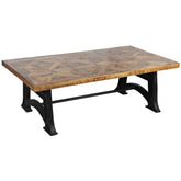 Rectangular Reclaimed Wood Rustic Parquet Cast Iron Double Base Coffee Table Nutte